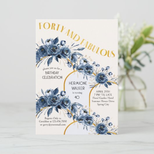 40歳と素晴らしいフローラ金ゴールドアーチ40歳の誕生日 招待状 (スタンド正面)