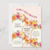 40歳と素晴らしいフローラ金ゴールドアーチ40歳の誕生日 招待状 (正面)