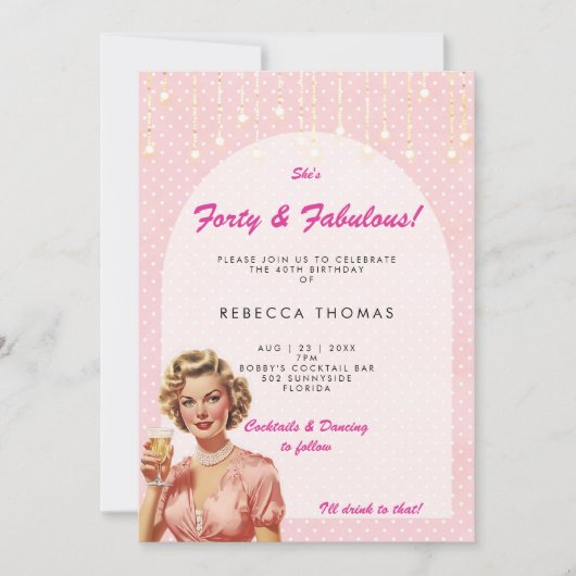 40歳と素晴らしいレトロピンクの誕生日の招待状 招待状 (正面)