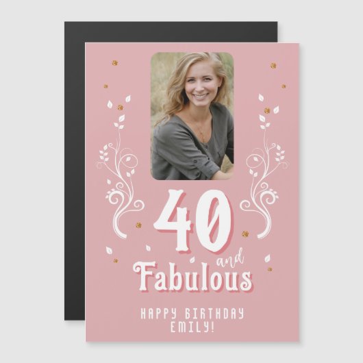 40歳と素晴らしい葉ピンク写真40歳の誕生日 (正面/裏面)