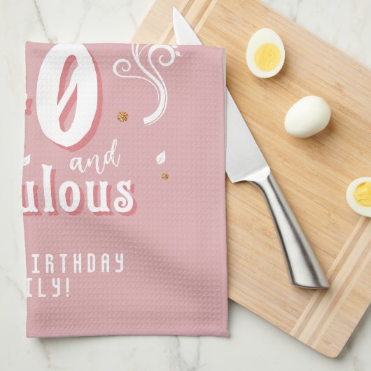 40歳と素晴らしい葉ピンク写真40歳の誕生日 キッチンタオル (四つ折り)