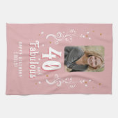 40歳と素晴らしい葉ピンク写真40歳の誕生日 キッチンタオル (横)