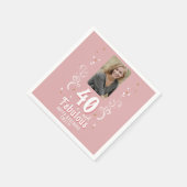 40歳と素晴らしい葉ピンク写真40歳の誕生日 スタンダードカクテルナプキン (角)