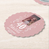 40歳と素晴らしい葉ピンク写真40歳の誕生日 ペーパーコースター (アングル)