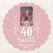 40歳と素晴らしい葉ピンク写真40歳の誕生日 ペーパーコースター (正面)