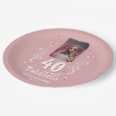 40歳と素晴らしい葉ピンク写真40歳の誕生日 ペーパープレート (アングル)