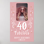 40歳と素晴らしい葉ピンク写真40歳の誕生日 ポスター (正面)
