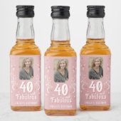 40歳と素晴らしい葉ピンク写真40歳の誕生日 リキュールボトルラベル (ボトル)