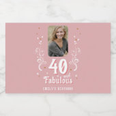 40歳と素晴らしい葉ピンク写真40歳の誕生日 リキュールボトルラベル (シングルラベル)