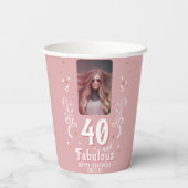 40歳と素晴らしい葉ピンク写真40歳の誕生日 紙コップ (裏面)