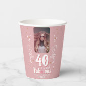 40歳と素晴らしい葉ピンク写真40歳の誕生日 紙コップ (正面)