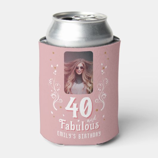 40歳と素晴らしい葉ピンク写真40歳の誕生日 缶クーラー (缶正面)