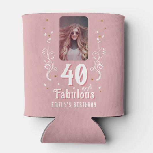 40歳と素晴らしい葉ピンク写真40歳の誕生日 缶クーラー (裏面)