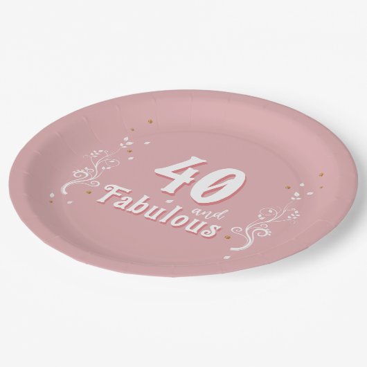 40歳と素晴らしい葉ピンク40歳の誕生日 ペーパープレート (アングル)