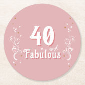 40歳と素晴らしい葉ピンク40歳の誕生日 ラウンドペーパーコースター (正面)