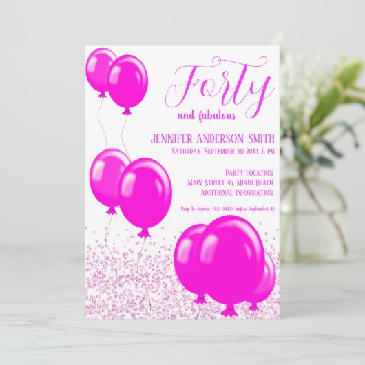 40歳と素晴らしい誕生日パーティネオンピンク 招待状 (スタンド正面)