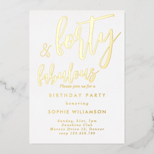 40歳と素晴らしい金ゴールドの誕生日 箔招待状 (正面)