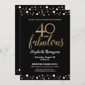 40歳と素晴らしい金ゴールドブラック40歳の誕生日カスタム 招待状 (正面/裏面)