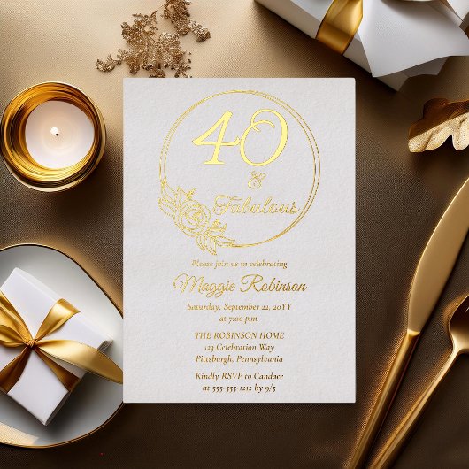 40歳と素晴らしい40歳の誕生日パーティースタンプ 箔招待状