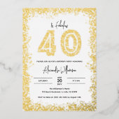 40歳と素晴らしい40歳の誕生日パーティー実在金ゴールド 箔招待状 (正面)