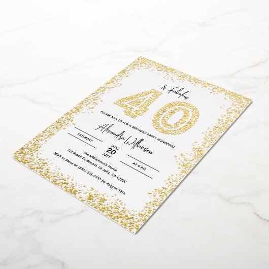 40歳と素晴らしい40歳の誕生日パーティー実在金ゴールド 箔招待状 (回転した状態)
