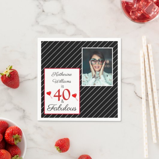 40歳と素晴らしい40歳の誕生日フォトブラック紙 スタンダードカクテルナプキン (インサイチュ)