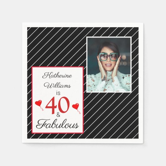 40歳と素晴らしい40歳の誕生日フォトブラック紙 スタンダードカクテルナプキン (正面)