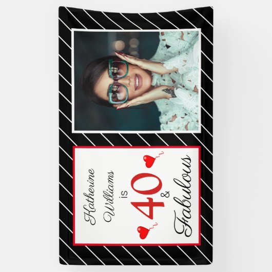 40歳と素晴らしい40歳の誕生日フォト白黒3 x 5 横断幕 (縦)