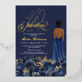 40歳と素晴らしエレガントいブルー&金ゴールド誕生日 箔招待状 (正面)