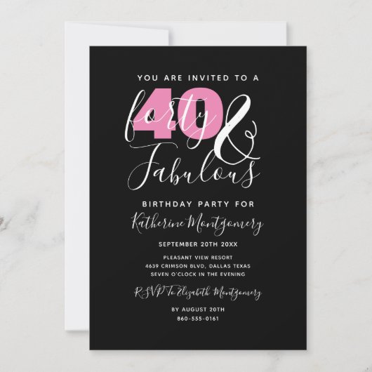 40歳と40歳エレガントの誕生日パーティー 招待状 (正面)