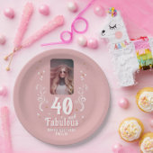 40歳にして最高 フォリアージ ピンク フォト 40歳の誕生日 ペーパープレート (パーティー)