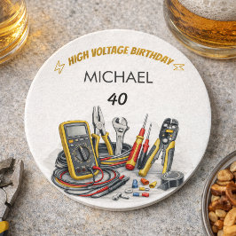 40歳になってもまだショッキングな電気技師の誕生日パーティー ラウンドペーパーコースター