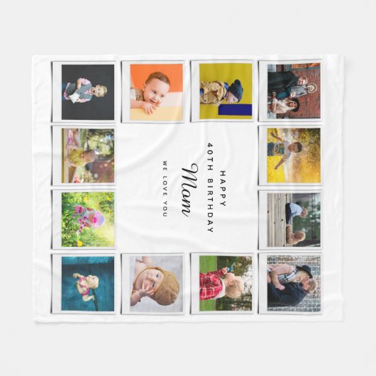 40歳のお母さんフォトコラージュテンプレート白 フリースブランケット (正面(横))