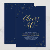 40歳のお祝い | ゴールド & ネイビー 40歳の誕生日パーティー 招待状 (正面/裏面)