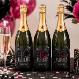 40歳のお誕生日おめでとう ブラック ピンク ゴージャス スパークル スパークリングワインラベル