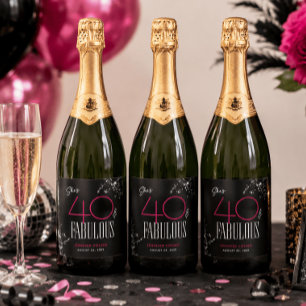 40歳のお誕生日おめでとう ブラック ピンク ゴージャス スパークル スパークリングワインラベル