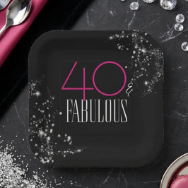 40歳のお誕生日おめでとう ブラック ピンク ゴージャス スパークル ペーパープレート