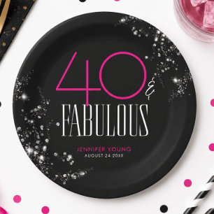 40歳のお誕生日おめでとう ブラック ピンク ゴージャス スパークル ペーパープレート