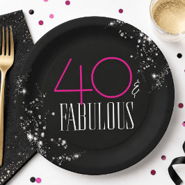 40歳のお誕生日おめでとう ブラック ピンク ゴージャス スパークル ペーパープレート