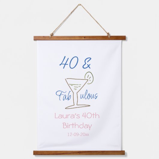 40歳のお誕生日おめでとう ブルー マティーニ 名前入り 吊り下げ型タペストリー (正面)