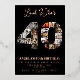 40歳のお誕生日おめでとう　写真のモンテージだよ 箔招待状