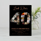 40歳のお誕生日おめでとう　写真のモンテージだよ 箔招待状 (立ち正面)