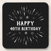 40歳のお誕生日おめでとう 花火 ブラック ホワイト グレー コースター (正面)