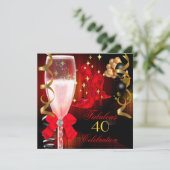 40歳のお誕生日おめでとう 赤黒ゴールドの華やかハイヒール シューズ 招待状 (スタンド正面)