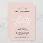 40歳のエレガント誕生日シックなモダン赤面ピンク 招待状 (正面/裏面)