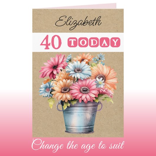 40歳のガーベラの花ピンクの誕生日 カード