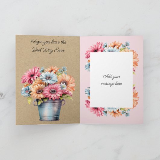 40歳のガーベラの花ピンクの誕生日 カード (内部)