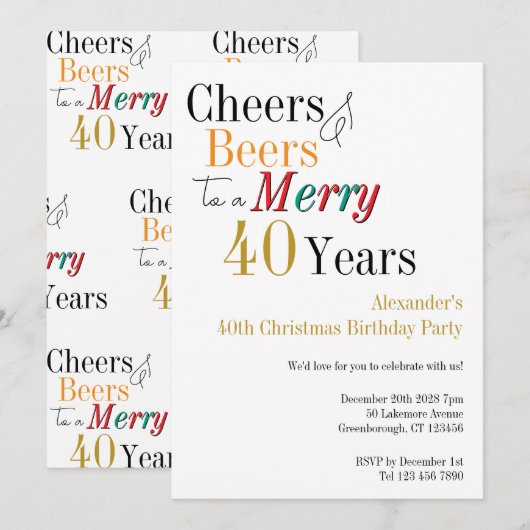 40歳のクリスマス 誕生日 お酒 招待状 (正面/裏面)