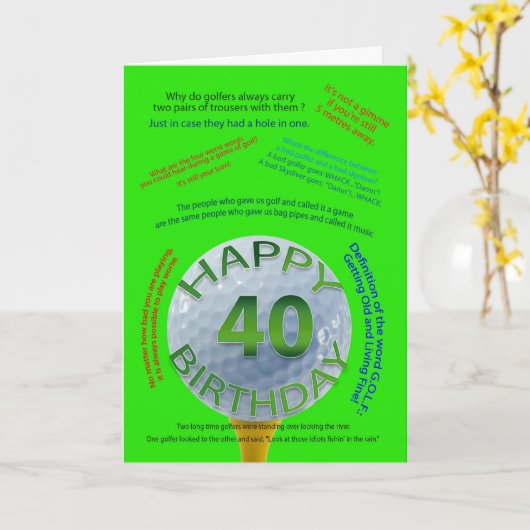 40歳のゴルフジョークの誕生日カード カード (黄色い花)
