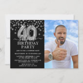 40歳のサプライズ誕生日フォトモダン ブラック&シルバー 招待状 (正面)